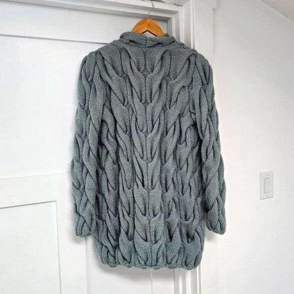 Lalo Cardigans Vazi Long Sparkle Wool Angora Mohair Coat Cardigan Turquoise - Picture 10 of 13